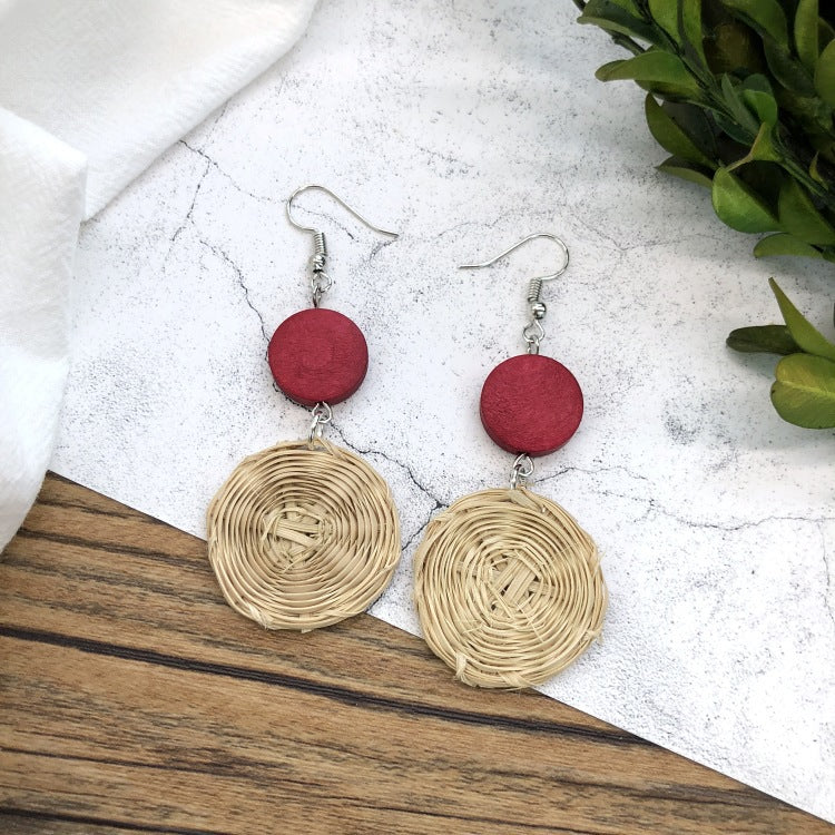 Wholesale Vintage Rattan Weaving Handmade Bohemian Earrings